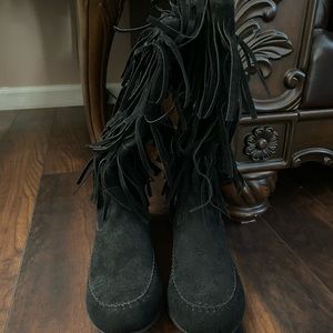 Comfortview Sherry Black Suede Fringe Boots 12M